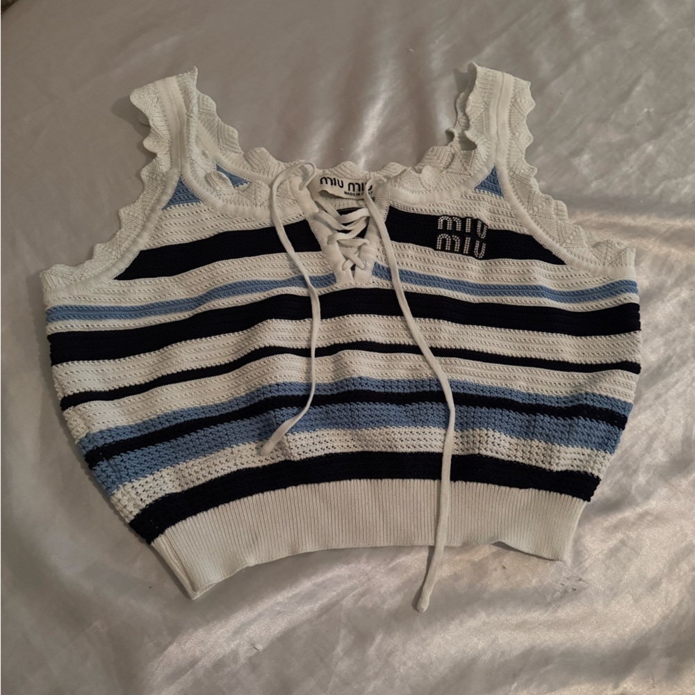 Miu Miu Black and Blue Striped Knit Top